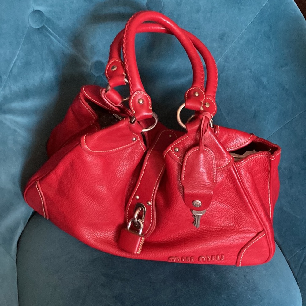 Miu Miu Red Lambskin Leather Shoulder Bag